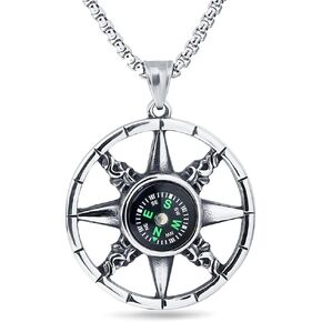 Gothic Pirate Skull Anchor Pendant Necklace for Men with 23.6'' Stainless Steel Chain Nautical Fish Hook Satan Devil Death Flying Dragon Bull Head Compass Tree of Life Guitar Mask Lion Hexagram Hammer Pentagram