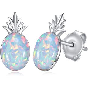 Pineapple Stud Earrings for Girls,925 Sterling Silver Created Opal Pineapple Studs Hypoallergenic Fruit Stud Earrings Summer Jewelry Gifts for Women Teens