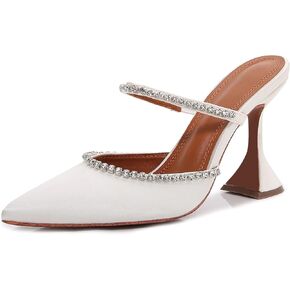 Vertundy نسائي بكعب ميول مرصع بأحجار الراين Strappy Stiletto Slide Pumps سهل الارتداء مثير صندل بكعب عالٍ مغلق بمقدمة مدببة بدون ظهر أنيق لحفلات الزفاف أحذية صيفية