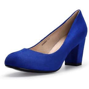 IDIFU Women's Sherry Dress Low Block Chunky Heels Pumps Closed Round Toe Shoes for Wedding Office Evening