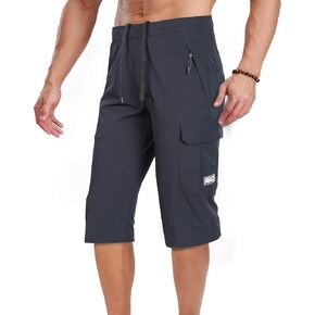 Men's Outdoor Hiking Shorts Quick Dry Stretchy 3/4 Capri Pants Cargo Shorts Male