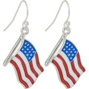 Patriotic American Flag Dangling Fish Hook Earrings