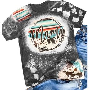 Western Mom Bleached T-Shirt Women Cowgirl Rodeo Mama Shirt Mother's Day Mommy Gift Tops