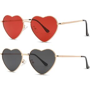 NULOOQ Heart Polarized Sunglasses for Women – Metal Frame Hippie Lovely Cupid Style UV400 Protection