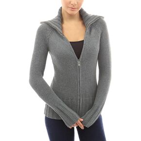 MISS MOLY Women's Collar Full Zip Long Sleeve Cable Knit Casual Sweater Cardigan