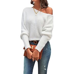 WDIRARA Women's Boat Neck Long Sleeve Sweater Casual Pullovers Tops