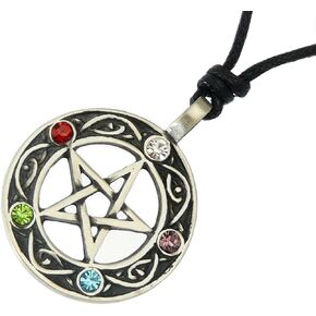 Wiccan Pewter Pendant On Adjustable Black Cord Necklace.