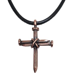 Antique Nail Cross Necklace In Copper