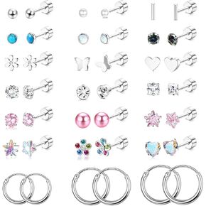 FUNRUN JEWELRY 21 Pairs Small Stainless Steel Stud Earrings for Women Hypoallergenic Silver Stud Earrings 20G Flat Back Earrings Hoop Earrings Cartilage Helix Earrings Piercing Jewelry, Metal, No in Kuwait