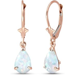 Galaxy Gold GG 14k High Polished Solid Rose Gold Natural Pear Shaped Opal Dangle Leverback Earrings