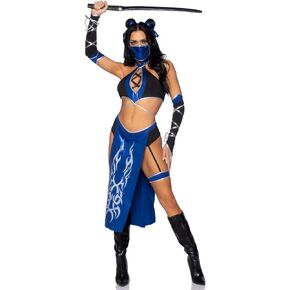 Leg Avenue Women's 5 PC Combat Ninja Costume with Crop Top, Skirt, Gloves, Mask, Hair Ties