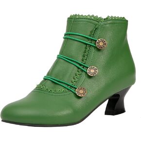 Women's Ankle Boots Low Heels Lace Buttons Round Toe Side Zipper Vintage Short Boots Autumn Winter in Saudi Arabia