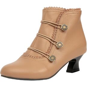 Women's Ankle Boots Low Heels Lace Buttons Round Toe Side Zipper Vintage Short Boots Autumn Winter in Kuwait