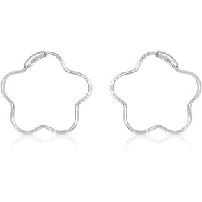 AeraVida Cute and Unique Flower Shaped Outline .925 Sterling Silver 22mm Hoop Style Earrings