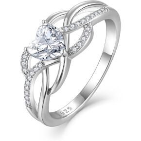 PYNZY Celtic Knot Rings Infinity Twisted Rings, 925 Sterling Silver Heart Statement Rings Birthstone for Women Jewelry Gift