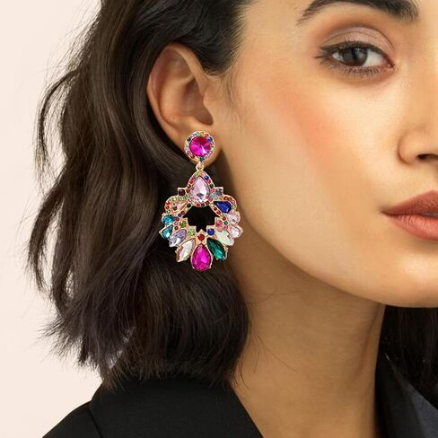 Rhinestone Earrings Dangling for Women Girls Vintage Fancy Cluster Crystal Dangle Earrings Vintage Rhinestone Teardrop Dangle Earrings Sparkly Statement Earrings Crystal Chandelier Earrings for Women Wedding Bridal Prom in Saudi Arabia