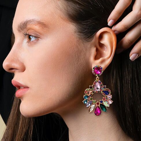 Rhinestone Earrings Dangling for Women Girls Vintage Fancy Cluster Crystal Dangle Earrings Vintage Rhinestone Teardrop Dangle Earrings Sparkly Statement Earrings Crystal Chandelier Earrings for Women Wedding Bridal Prom in Saudi Arabia