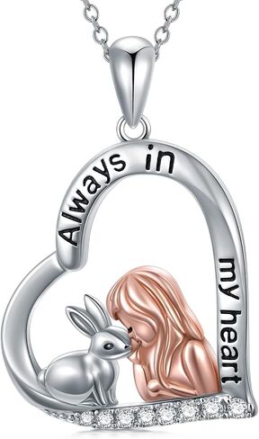 LONAGO Bunny Necklace Sterling Silver Rabbit And Girl Heart Pendant Necklace Bunny Pendant Necklaces Gift for Women Daughter in Saudi Arabia