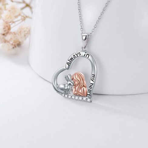 LONAGO Bunny Necklace Sterling Silver Rabbit And Girl Heart Pendant Necklace Bunny Pendant Necklaces Gift for Women Daughter in Saudi Arabia