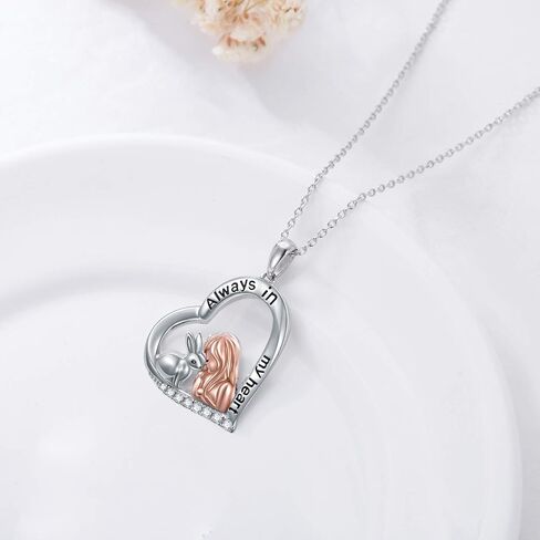 LONAGO Bunny Necklace Sterling Silver Rabbit And Girl Heart Pendant Necklace Bunny Pendant Necklaces Gift for Women Daughter in Saudi Arabia