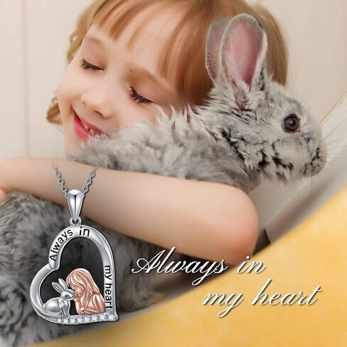 LONAGO Bunny Necklace Sterling Silver Rabbit And Girl Heart Pendant Necklace Bunny Pendant Necklaces Gift for Women Daughter in Saudi Arabia