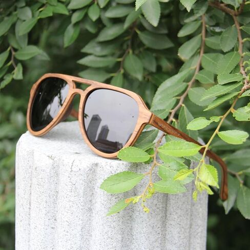 Aviator Wood Polarized Sunglasses - Cool Style Wooden Sun Glasses with Bamboo Case for Men and Women Perfect Gifts in Saudi Arabia