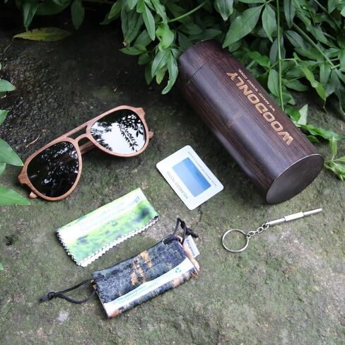 Aviator Wood Polarized Sunglasses - Cool Style Wooden Sun Glasses with Bamboo Case for Men and Women Perfect Gifts in Saudi Arabia