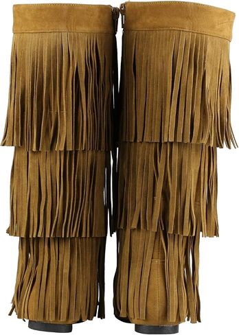 ShoBeautiful Womens Layered Fringe Mocassin  Knee High Zipper Flat Boot Faux Suede in Saudi Arabia