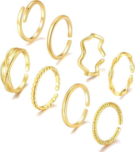 PLOMFOV خواتم قابلة للتعديل للنساء غير مشوهة 14K مطلية بالذهب حلقات قابلة للتكديس مجموعة خواتم المفصل مجموعة خواتم الاصبع مجموعة حلقة مفتوحة للنساء in Kuwait