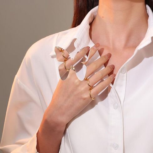 PLOMFOV خواتم قابلة للتعديل للنساء غير مشوهة 14K مطلية بالذهب حلقات قابلة للتكديس مجموعة خواتم المفصل مجموعة خواتم الاصبع مجموعة حلقة مفتوحة للنساء in Kuwait