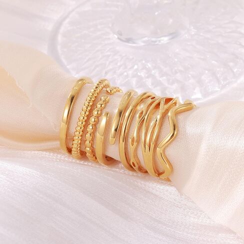 PLOMFOV خواتم قابلة للتعديل للنساء غير مشوهة 14K مطلية بالذهب حلقات قابلة للتكديس مجموعة خواتم المفصل مجموعة خواتم الاصبع مجموعة حلقة مفتوحة للنساء in Kuwait