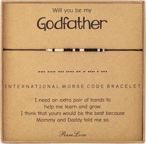 RareLove Will You Be My Godfather,Godfather Morse Code Beaded Bracelet for Men,Godfather Proposal Gift,Godfather Gifts from Godchild Black Gold Pony Seed Tiny Beads in Kuwait
