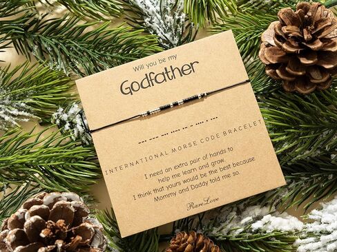 RareLove Will You Be My Godfather,Godfather Morse Code Beaded Bracelet for Men,Godfather Proposal Gift,Godfather Gifts from Godchild Black Gold Pony Seed Tiny Beads in Kuwait