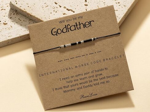 RareLove Will You Be My Godfather,Godfather Morse Code Beaded Bracelet for Men,Godfather Proposal Gift,Godfather Gifts from Godchild Black Gold Pony Seed Tiny Beads in Kuwait