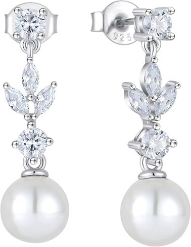 FATACI Women Bridal Wedding Earrings 925 Sterling Silver Pearl Dangle & Drop Earrings with 5A Cubic Zirconia for Brides Bridesmaids Mother Girlfriend Grandma Wife Jewerly Gifts in Kuwait