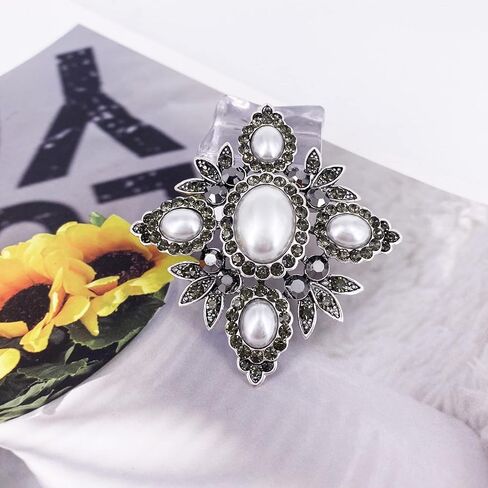 LAXPICOL خمر سباركلي كريستال لؤلؤة الصليب بروش دبوس ورقة زهرة بروش in Kuwait