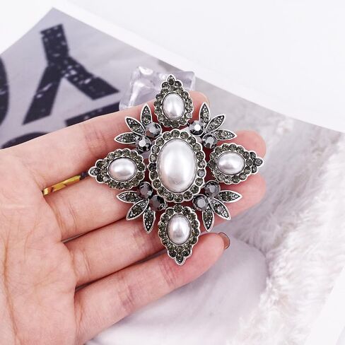 LAXPICOL خمر سباركلي كريستال لؤلؤة الصليب بروش دبوس ورقة زهرة بروش in Kuwait