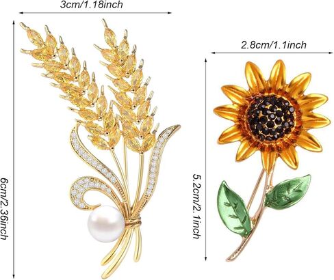 Weenkeey 2 Pcs Sunflower Brooch Pin Women Austria Crystal Rhinestones Brooch Safety Pin Fashion Wheat Ears Brooch Wedding Bridal Brooches Collar Lapel Pin Badge for Dress Shirts Coat - Gold in Kuwait