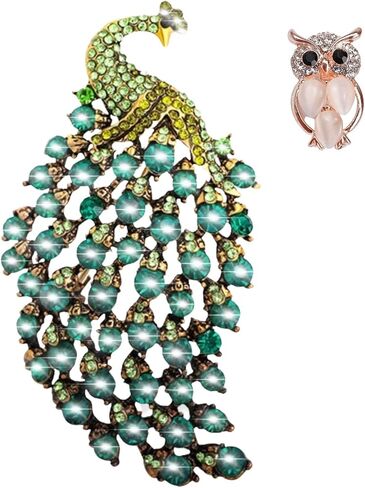FABMODE Green Peacock Brooch Pin for Women - Handmade Rhinestone Bird Brooch, Exquisite Peacock Jewelry - Elegant Lapel Collar, Suit, Shirt, Coat Pin - Perfect Dress Accessory for Wedding, Christmas, Birthday - Ideal Valentine Gift for Fashionistas, Moms, in Saudi Arabia
