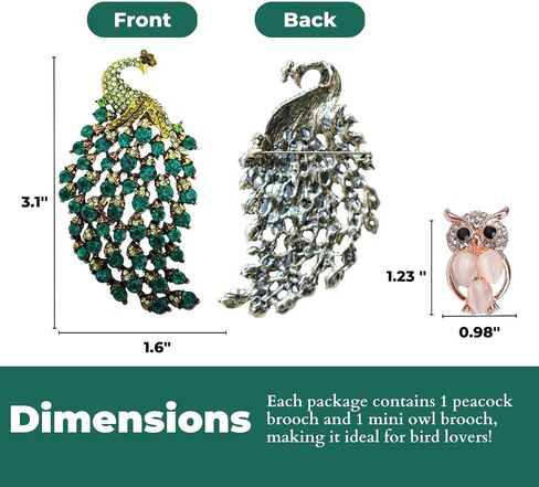 FABMODE Green Peacock Brooch Pin for Women - Handmade Rhinestone Bird Brooch, Exquisite Peacock Jewelry - Elegant Lapel Collar, Suit, Shirt, Coat Pin - Perfect Dress Accessory for Wedding, Christmas, Birthday - Ideal Valentine Gift for Fashionistas, Moms, in Saudi Arabia