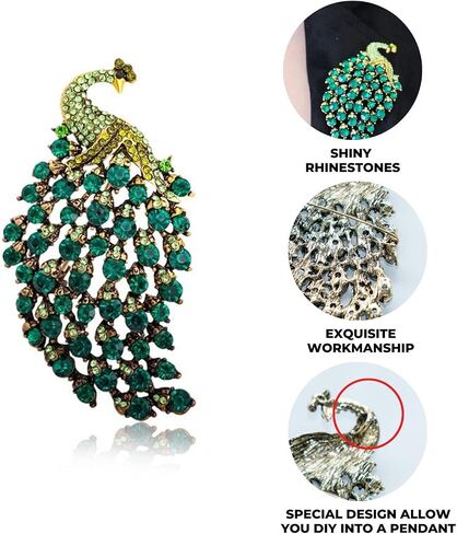 FABMODE Green Peacock Brooch Pin for Women - Handmade Rhinestone Bird Brooch, Exquisite Peacock Jewelry - Elegant Lapel Collar, Suit, Shirt, Coat Pin - Perfect Dress Accessory for Wedding, Christmas, Birthday - Ideal Valentine Gift for Fashionistas, Moms, in Saudi Arabia