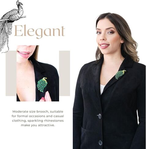 FABMODE Green Peacock Brooch Pin for Women - Handmade Rhinestone Bird Brooch, Exquisite Peacock Jewelry - Elegant Lapel Collar, Suit, Shirt, Coat Pin - Perfect Dress Accessory for Wedding, Christmas, Birthday - Ideal Valentine Gift for Fashionistas, Moms, in Saudi Arabia