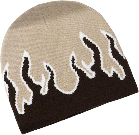 XJLLJJZJL Coffee Flame Beanie Fire Flame Skullies Knitted Hip Hop Hat Gothic Punk Beanies Casual Outdoor Ski Hat Slouchy Skull Cap, Coffee, M-L in Kuwait