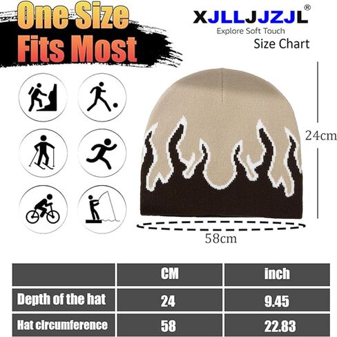 XJLLJJZJL Coffee Flame Beanie Fire Flame Skullies Knitted Hip Hop Hat Gothic Punk Beanies Casual Outdoor Ski Hat Slouchy Skull Cap, Coffee, M-L in Kuwait