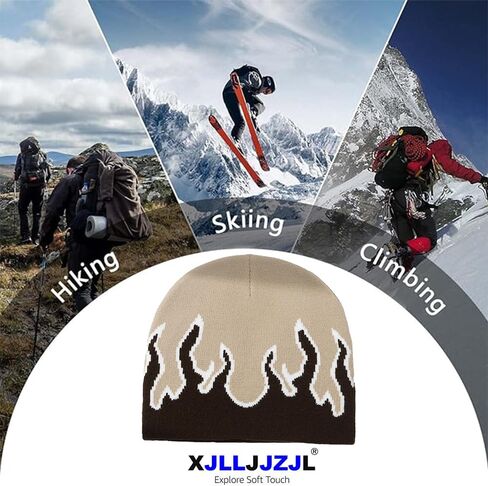 XJLLJJZJL Coffee Flame Beanie Fire Flame Skullies Knitted Hip Hop Hat Gothic Punk Beanies Casual Outdoor Ski Hat Slouchy Skull Cap, Coffee, M-L in Kuwait
