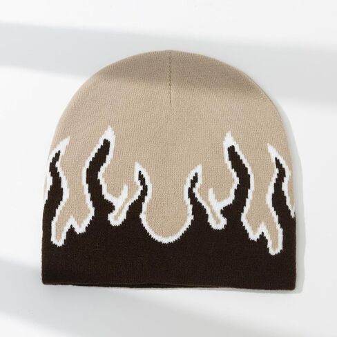 XJLLJJZJL Coffee Flame Beanie Fire Flame Skullies Knitted Hip Hop Hat Gothic Punk Beanies Casual Outdoor Ski Hat Slouchy Skull Cap, Coffee, M-L in Kuwait