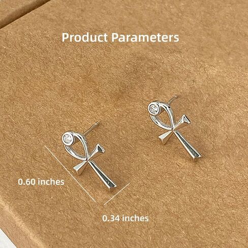 Coptic Ankh Cross Stud Earrings for Women Girls 925 Sterling Silver CZ Crystal Minimalist Cute Studs Cartilage Hypoallergenic Piercing Post Dainty Faith Christmas Birthday Jewelry Unisex Gifts for Prayer in Saudi Arabia