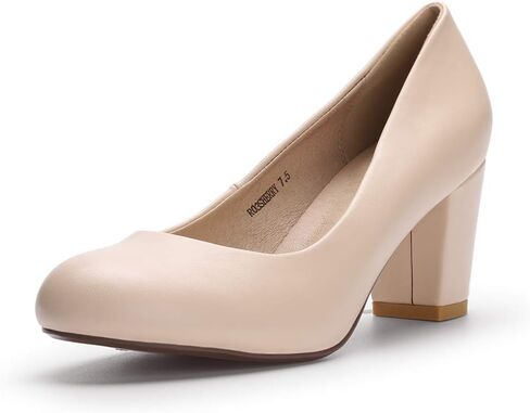 IDIFU Women's Sherry Dress Low Block Chunky Heels Pumps Closed Round Toe Shoes for Wedding Office Evening in Kuwait
