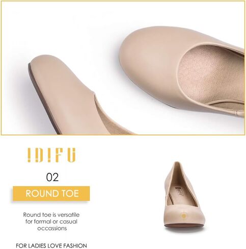 IDIFU Women's Sherry Dress Low Block Chunky Heels Pumps Closed Round Toe Shoes for Wedding Office Evening in Kuwait
