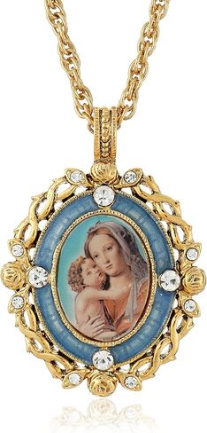 "Inspirations" 14k Gold-Dipped Crystal Blue Enamel Mary and Child Pendant Necklace in Kuwait